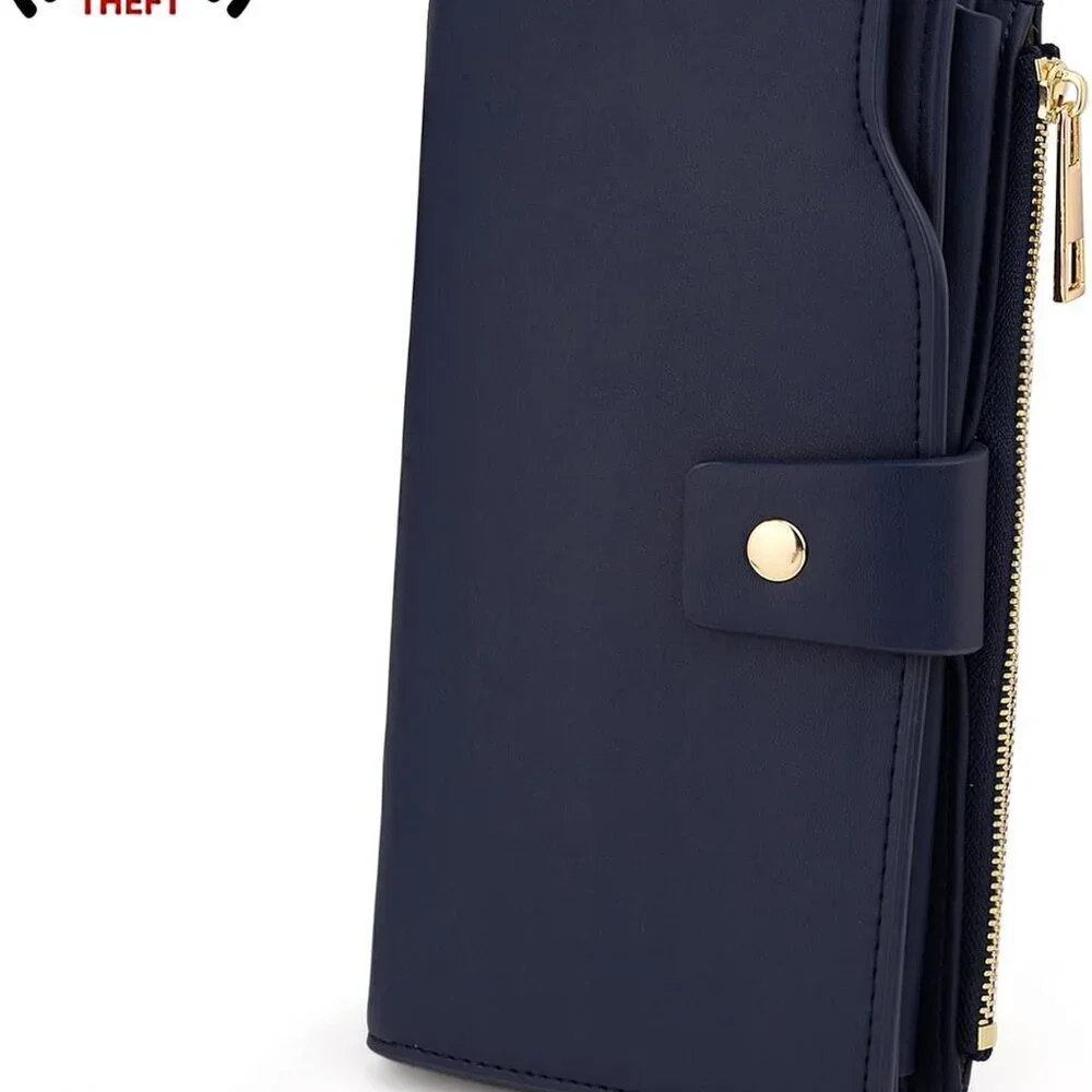 Vegan Leather Wallet Women Wristlet Clutch RFID Blocking Credit Card Holder